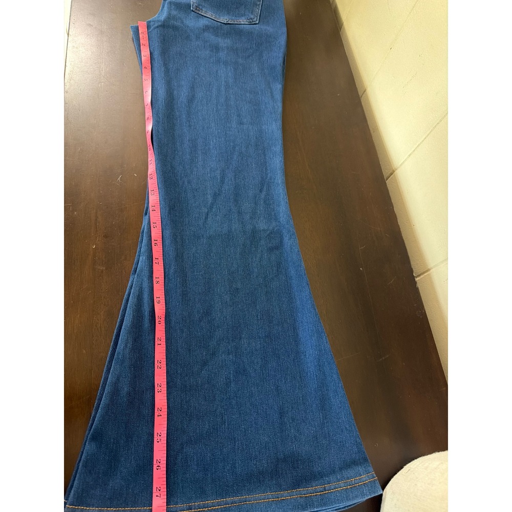 Halara Womens M Petite Flex Denim Flare Pants Blue New Crossover High Waist - Picture 7 of 9